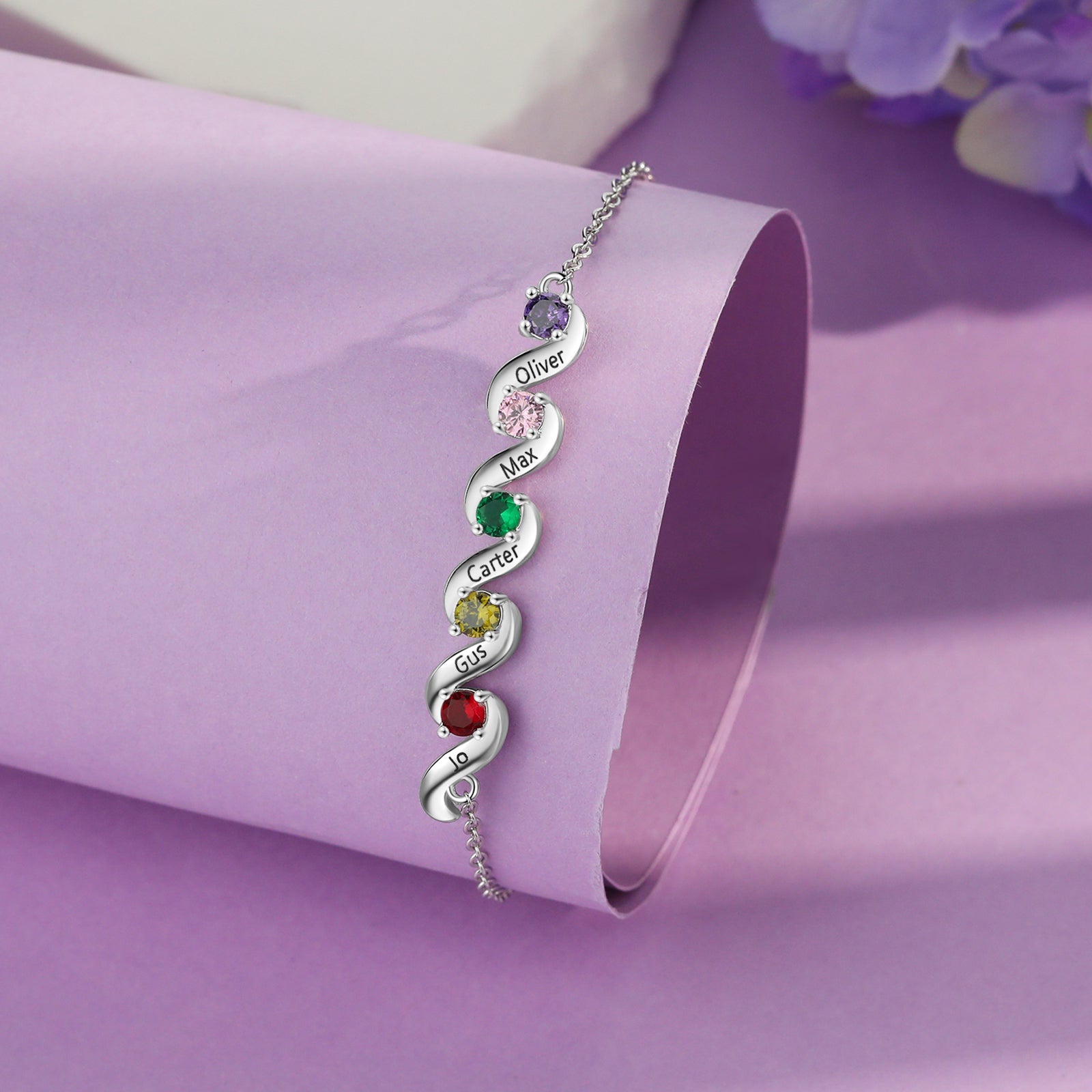 Custom Name Birthstone Bracelet made of tarnish-resistant copper with personalized name and birthstone options.