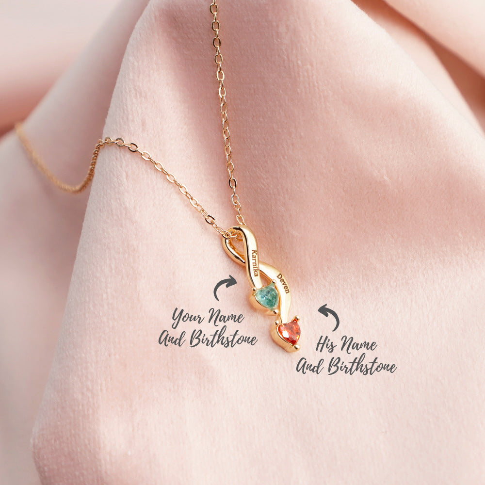 Custom Name Birthstone Engraved Necklace made of stainless steel, featuring a personalized name and birthstone, elegantly displayed in a gift box.