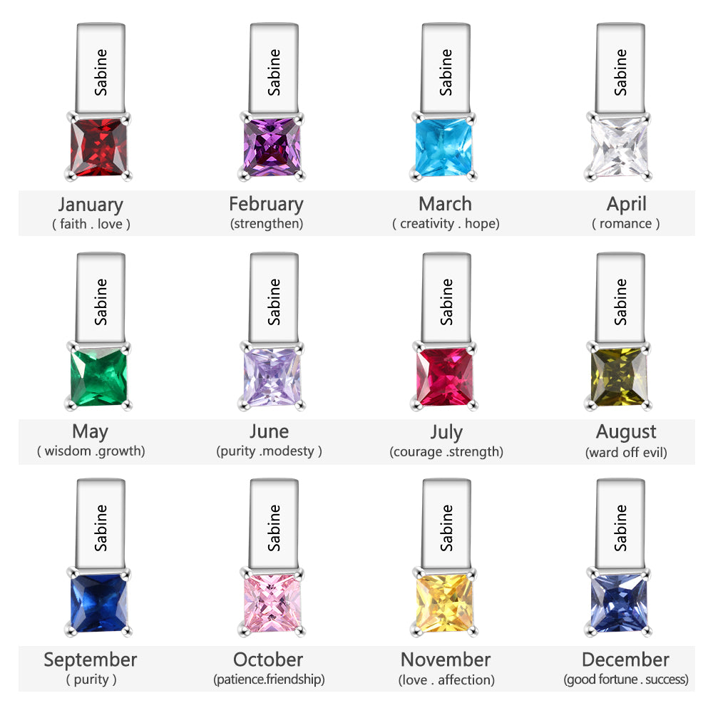 Custom Name Birthstone Pendant Necklace featuring personalized engraving and a colorful birthstone.