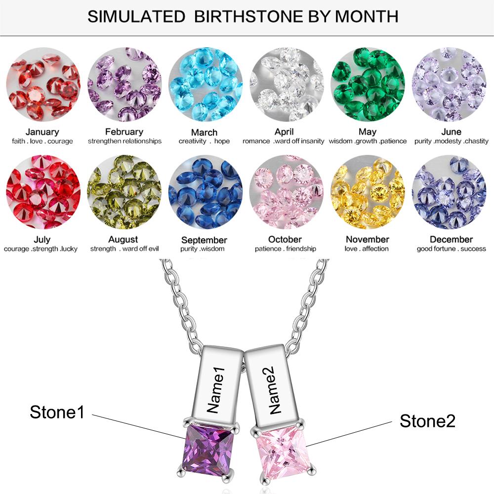 Custom Name Birthstone Pendant Necklace featuring personalized engraving and a colorful birthstone.