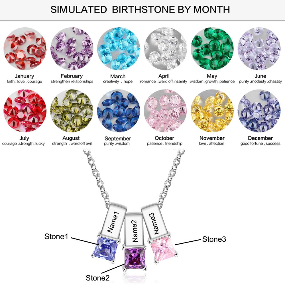 Custom Name Birthstone Pendant Necklace featuring personalized engraving and a colorful birthstone.