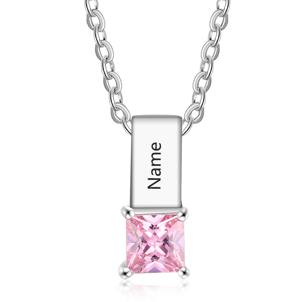 Custom Name Birthstone Pendant Necklace made of copper, featuring a personalized name and a colorful birthstone, elegantly displayed on a soft background.