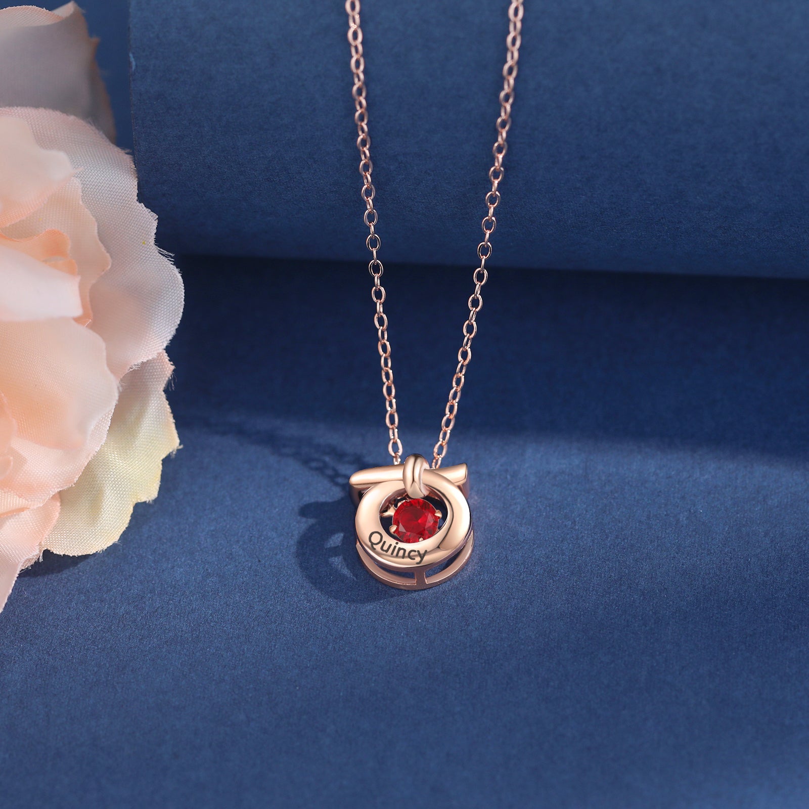 Custom Name Copper Circle Necklace featuring a personalized name engraving on a circular copper pendant, elegantly displayed on a soft background.