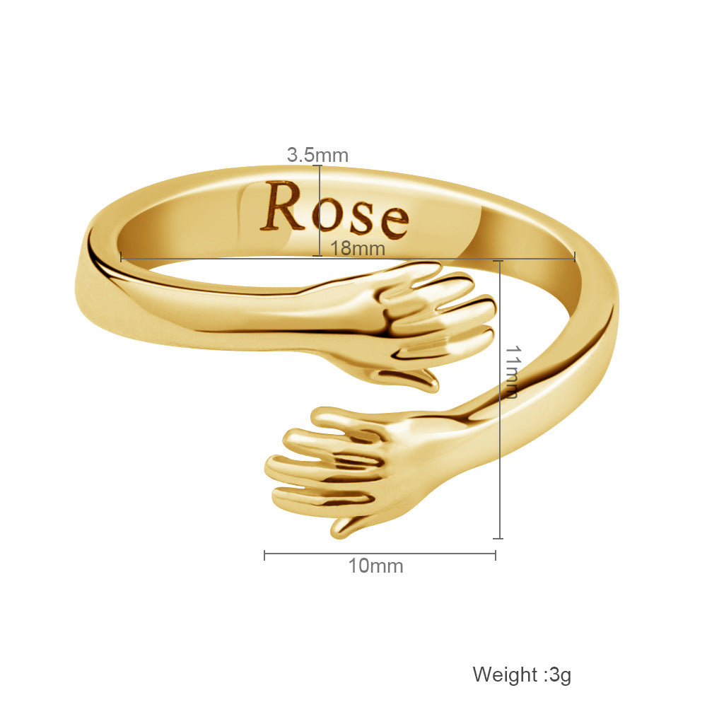 Custom Name Couple Open Engraving Ring made of stainless steel, featuring an adjustable design for comfort and personalized engraving options.