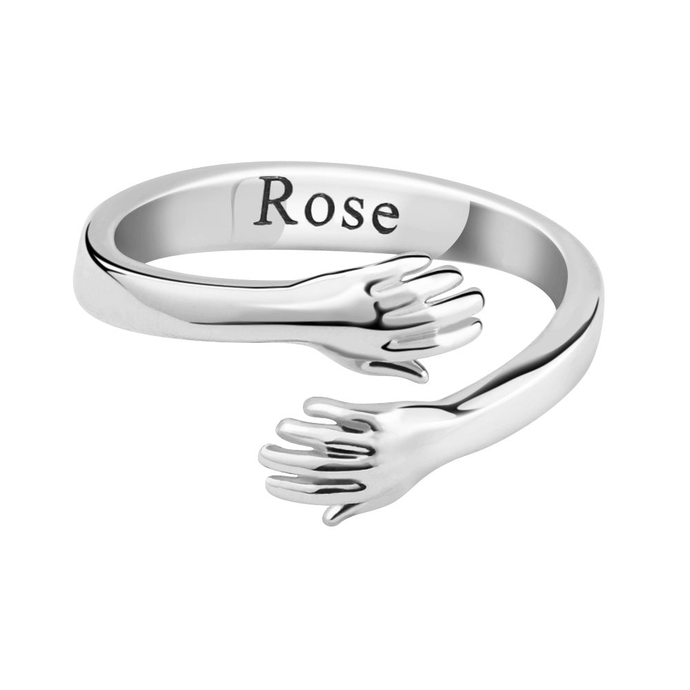 Custom Name Couple Open Engraving Ring made of stainless steel, featuring an adjustable design for comfort and personalized engraving options.