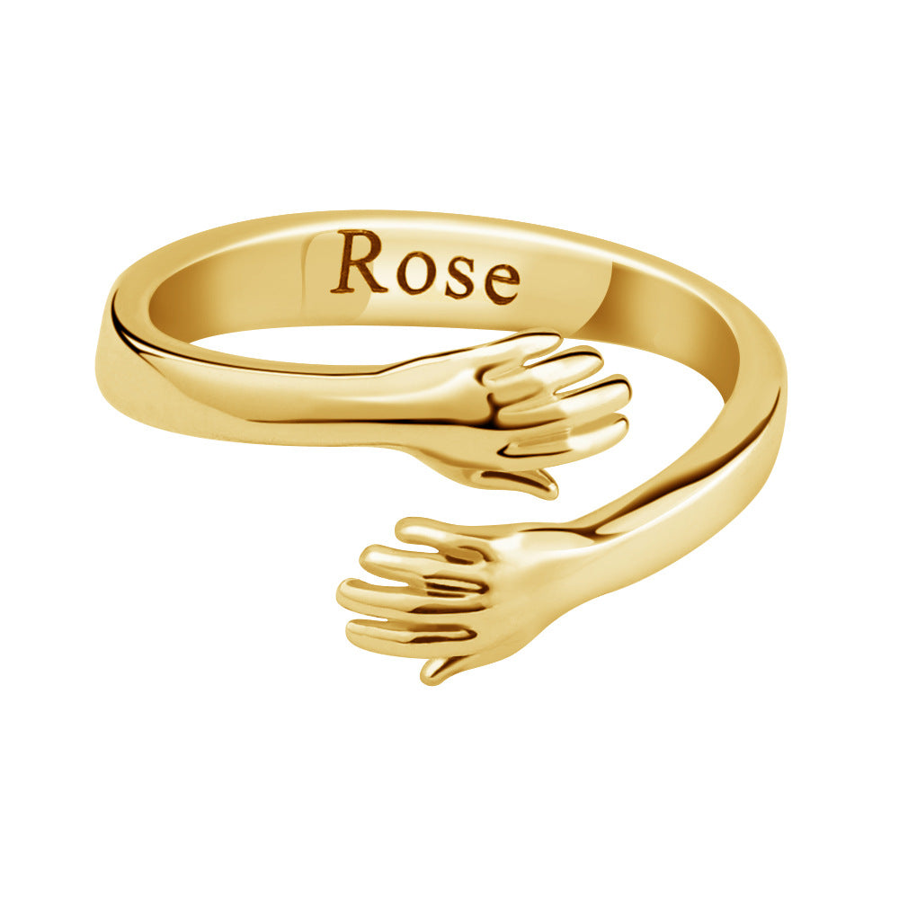 Custom Name Couple Open Engraving Ring made of stainless steel, featuring an adjustable design for comfort and personalized engraving options.