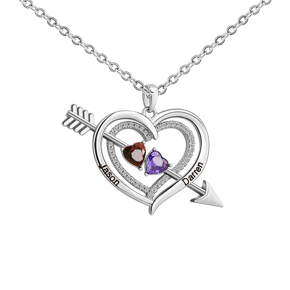 Custom Name Cupid Heart Arrow Necklace made of stainless steel, featuring a heart and arrow design, perfect for personalized gifts.