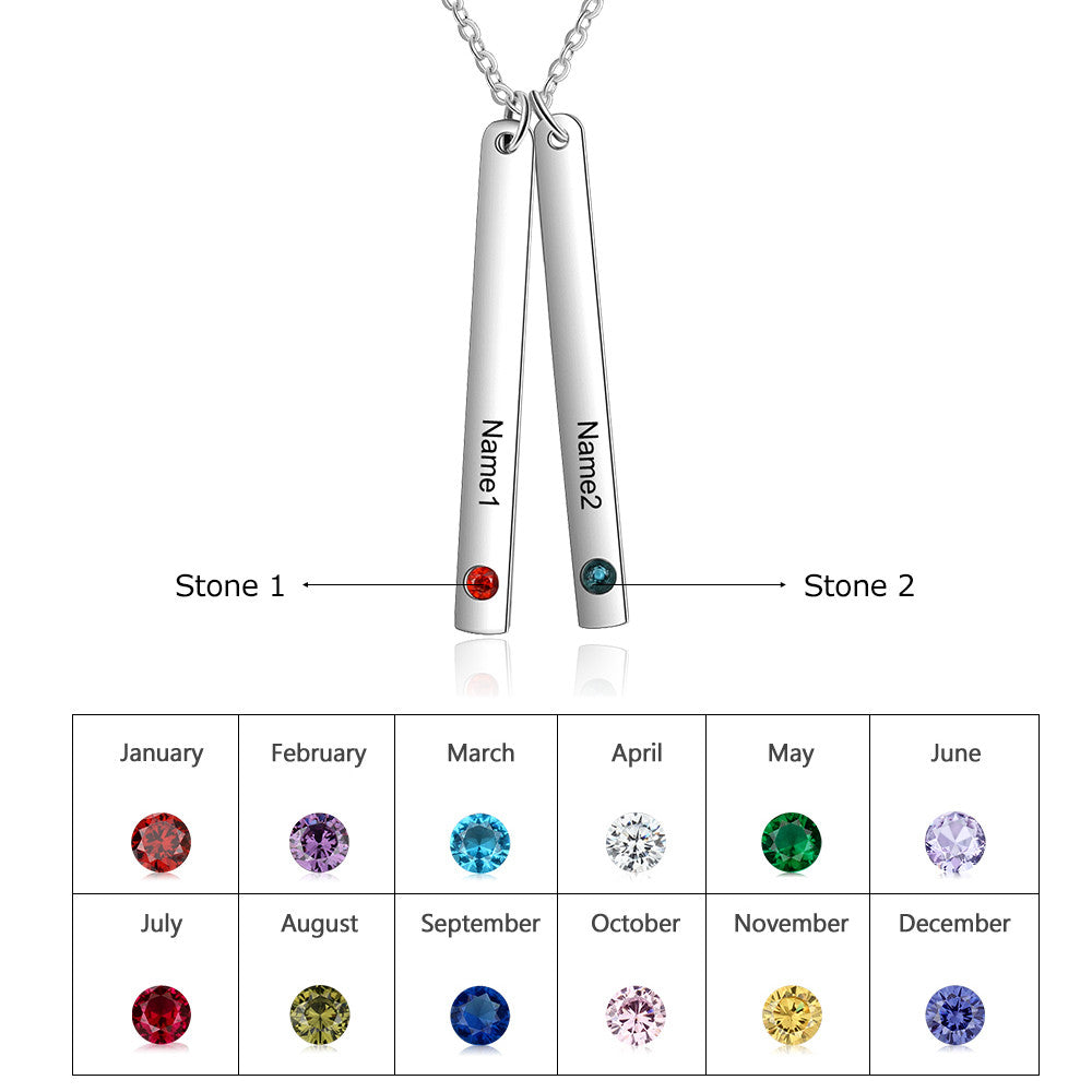 Custom Name Engraving Stainless Steel Bar Necklace with personalized engraving, showcasing its sleek design and adjustable chain.