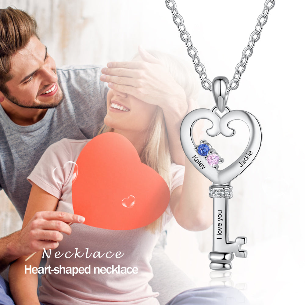 Custom Name Heart Shaped Key Necklace made of tarnish-resistant copper, featuring a personalized name engraving.