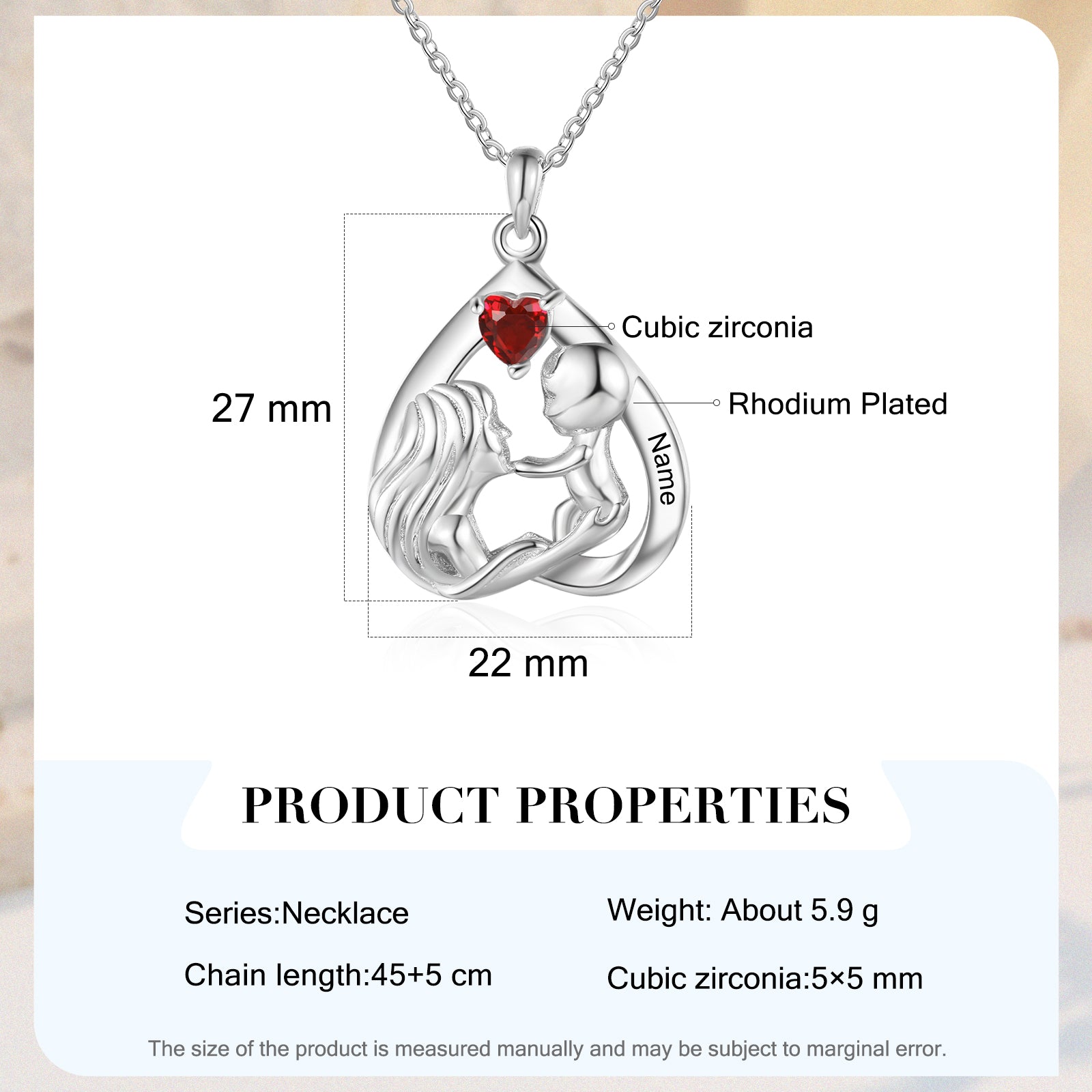 Custom Name Mother And Child Heart Necklace made of tarnish-resistant copper, featuring a heart design symbolizing love between mother and child.