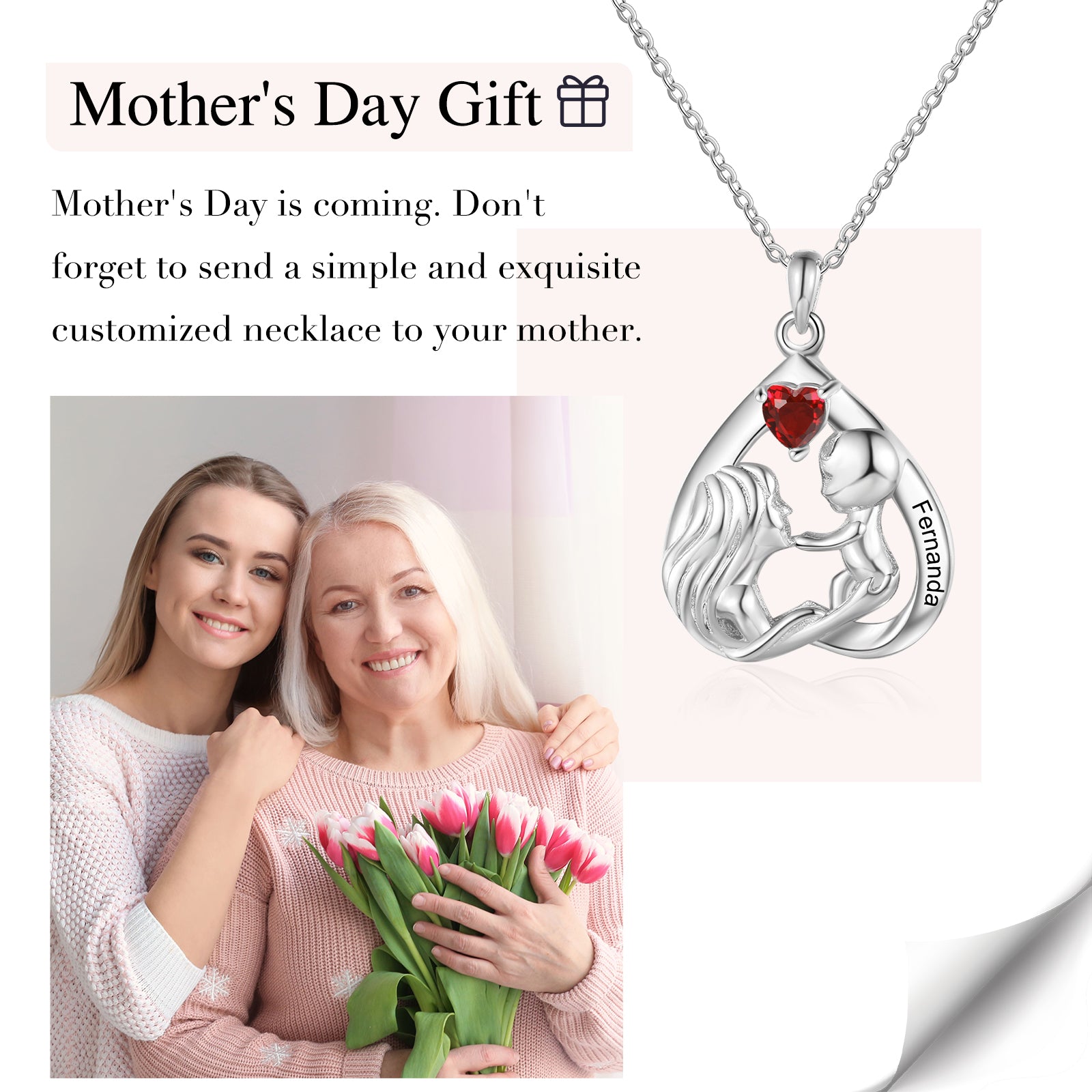 Custom Name Mother And Child Heart Necklace made of tarnish-resistant copper, featuring a heart design symbolizing love between mother and child.