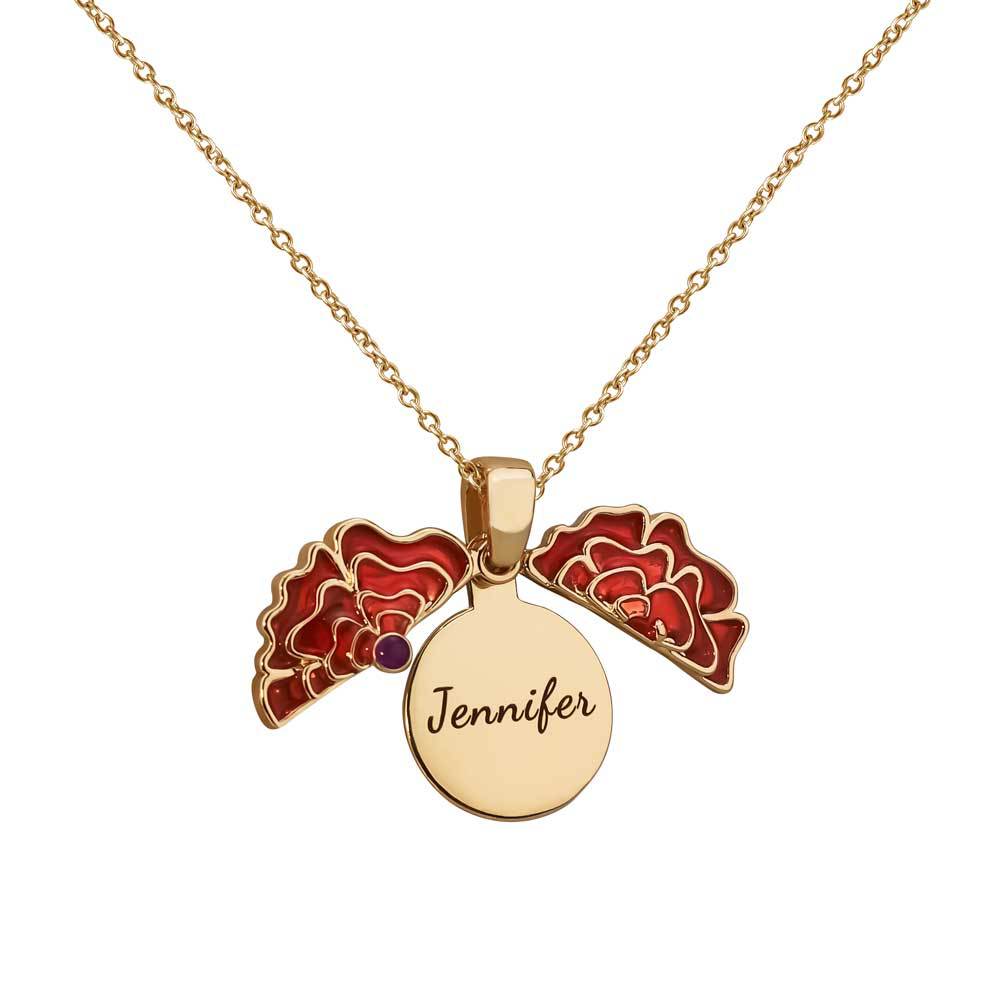 Custom Name Red Rose Necklace made of stainless steel, featuring a delicate red rose design, tarnish-resistant and hypoallergenic.