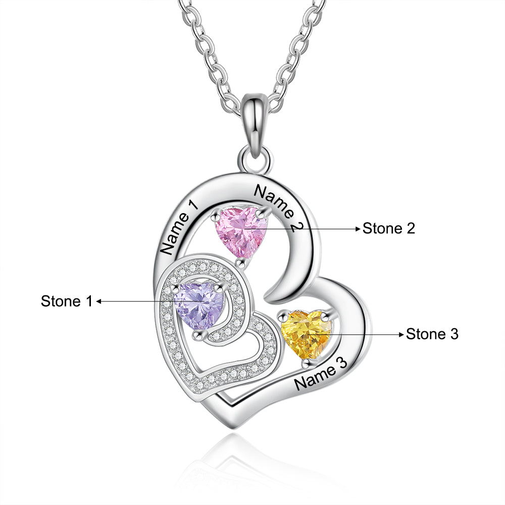 Custom Name Rhodium Plated Birthstone Heart Necklace with personalized name and heart design.