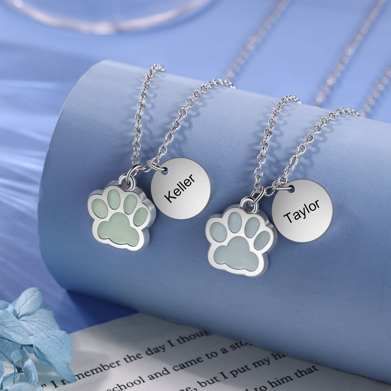 Custom Name Stainless Steel Luminous Necklace with personalized name charm, adjustable chain, and luminous finish.