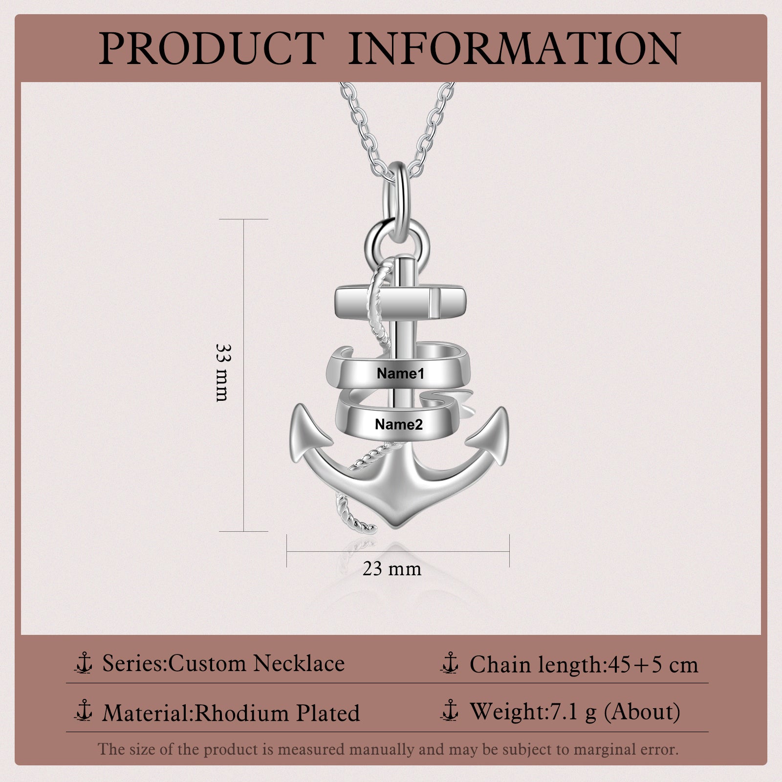 Custom Name With Anchor Necklace made of tarnish-resistant copper, featuring an elegant anchor design and adjustable length.