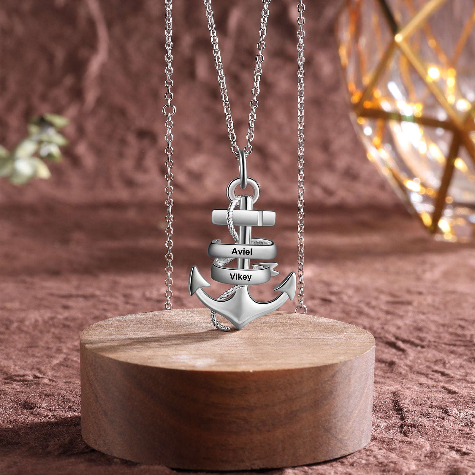 Custom Name With Anchor Necklace made of tarnish-resistant copper, featuring an elegant anchor design and adjustable length.