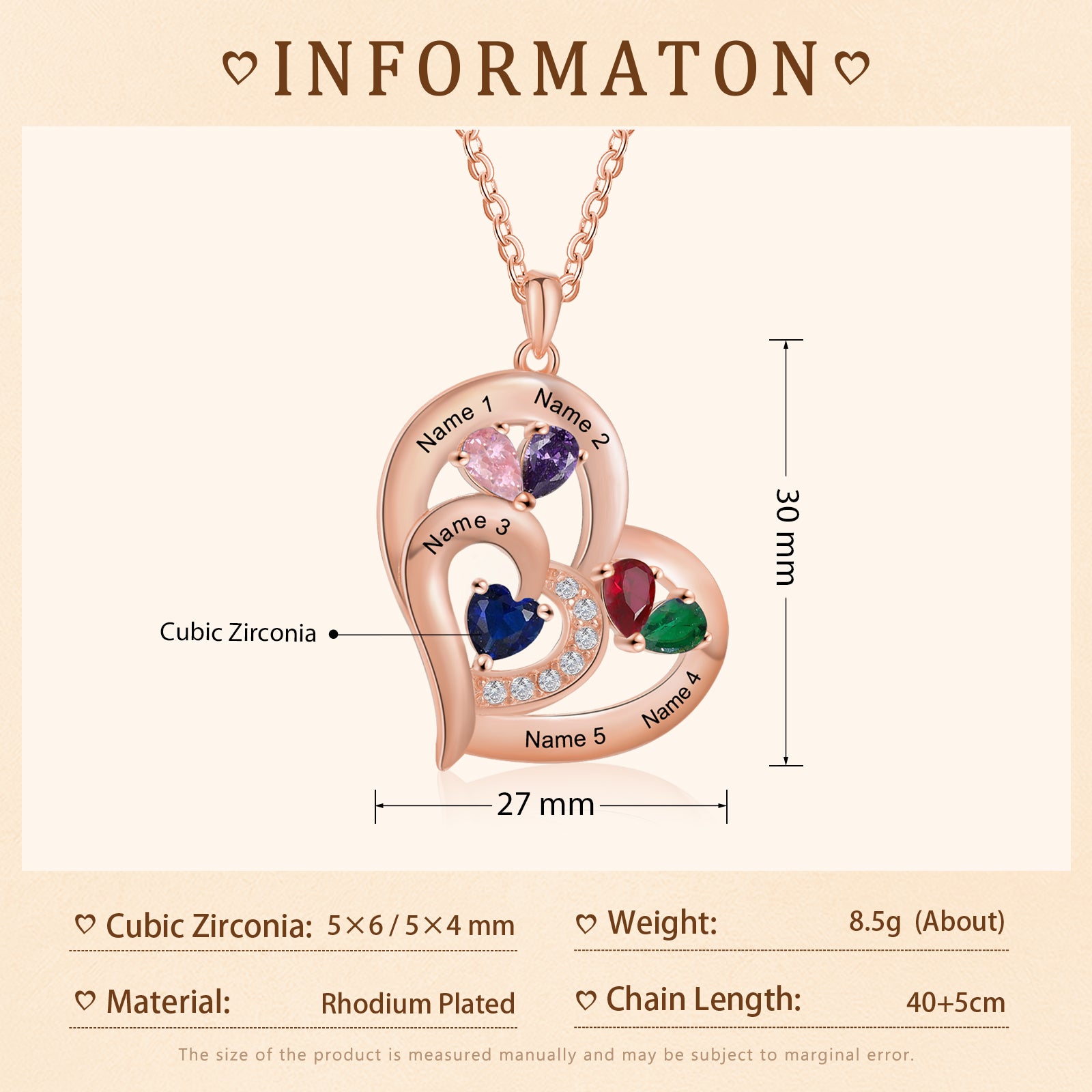 Custom Name With Birthstone Heart Necklace featuring a heart-shaped pendant and personalized name, crafted from tarnish-resistant copper.