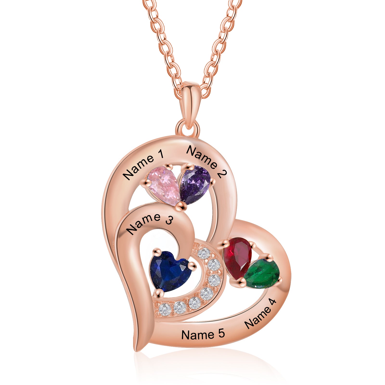 Custom Name With Birthstone Heart Necklace featuring a heart-shaped pendant and personalized name, crafted from tarnish-resistant copper.