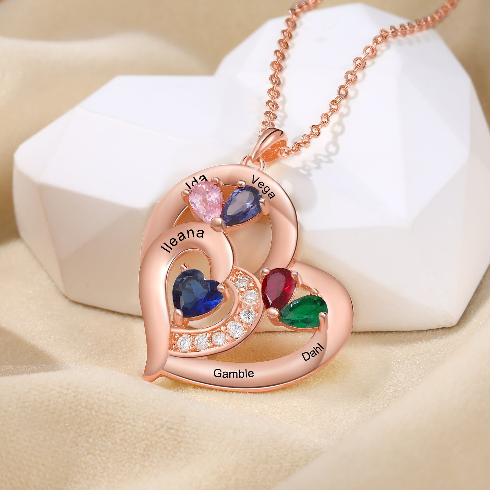 Custom Name With Birthstone Heart Necklace featuring a heart-shaped pendant and personalized name, crafted from tarnish-resistant copper.