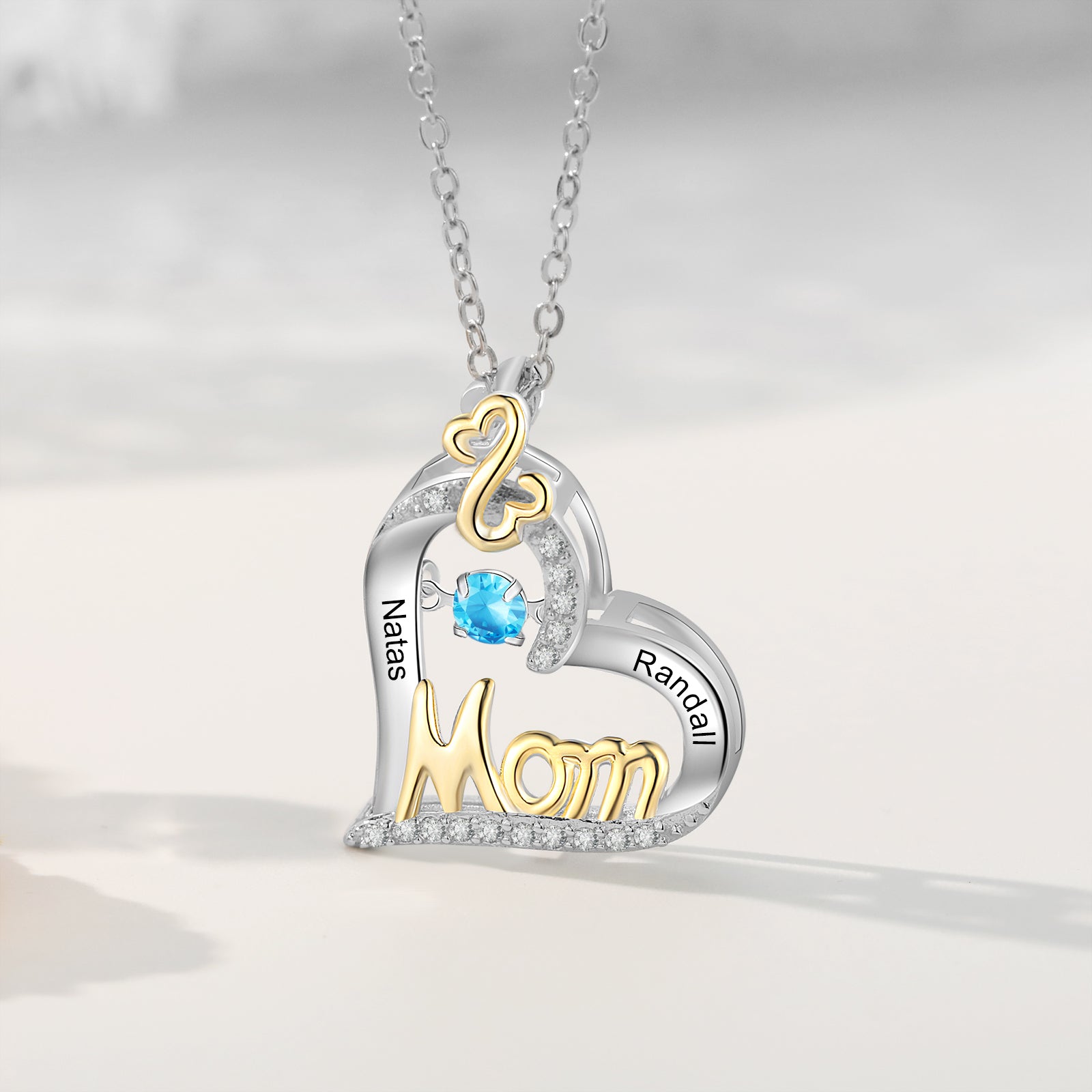 Custom Name With Mom Heart Necklace made of tarnish-resistant copper, featuring a heart design for personalization.