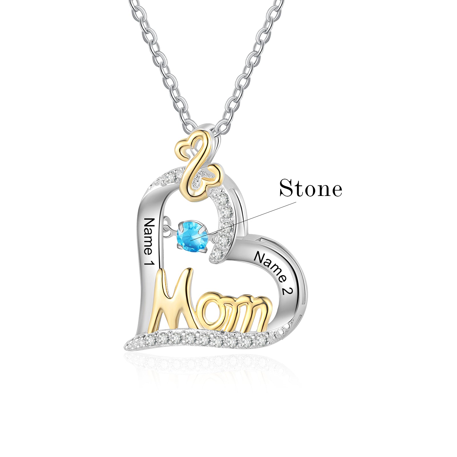 Custom Name With Mom Heart Necklace made of tarnish-resistant copper, featuring a heart design for personalization.