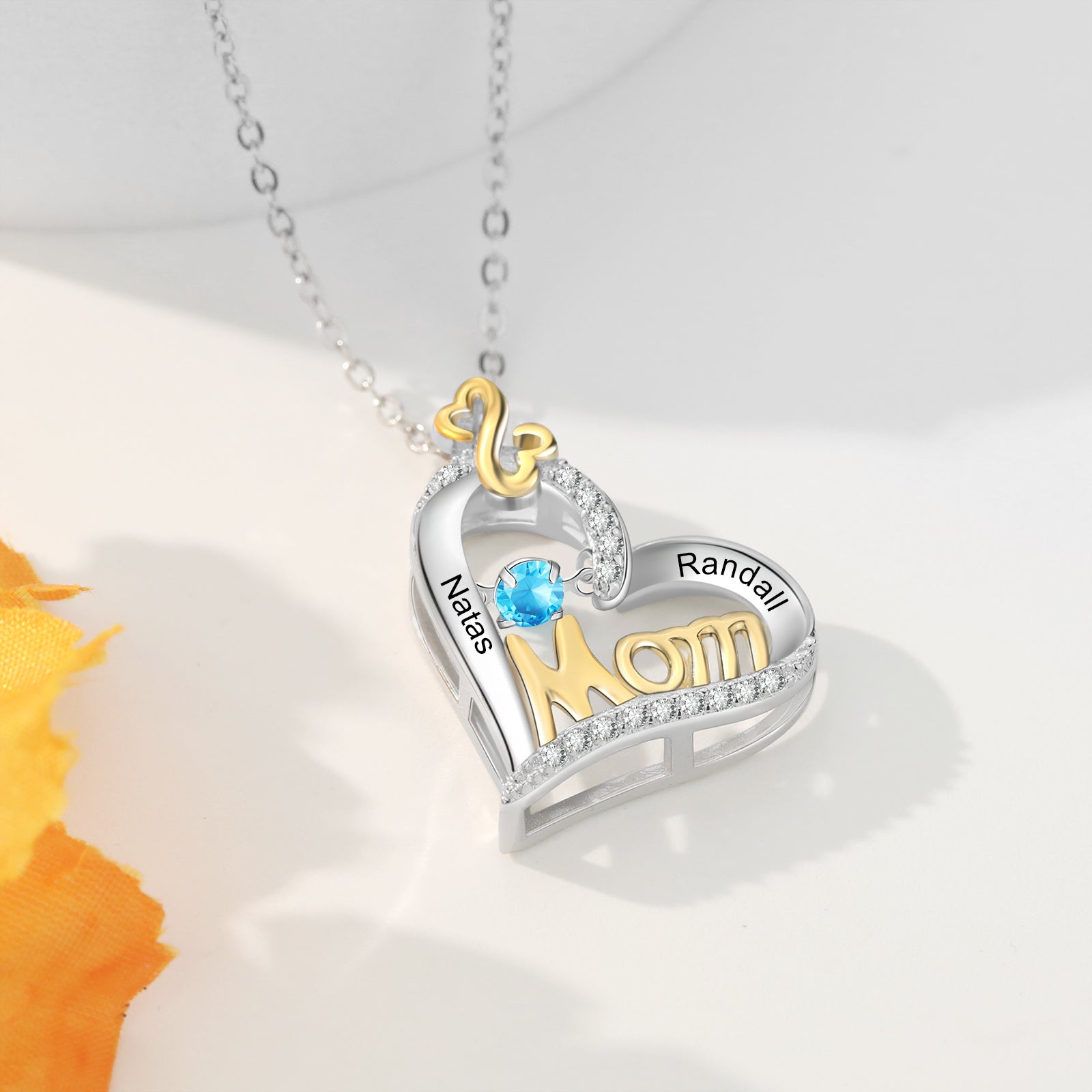 Custom Name With Mom Heart Necklace made of tarnish-resistant copper, featuring a heart design for personalization.