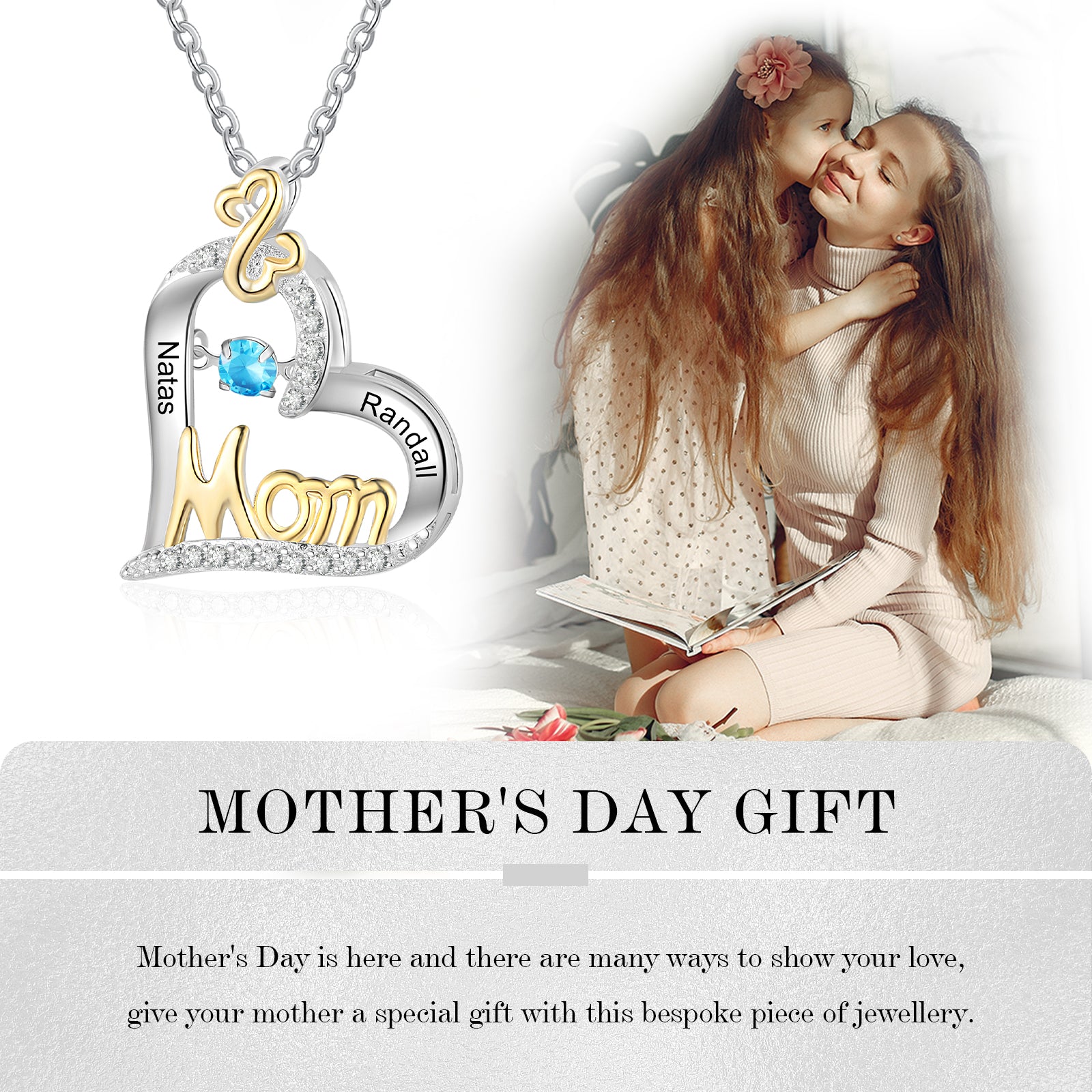 Custom Name With Mom Heart Necklace made of tarnish-resistant copper, featuring a heart design for personalization.