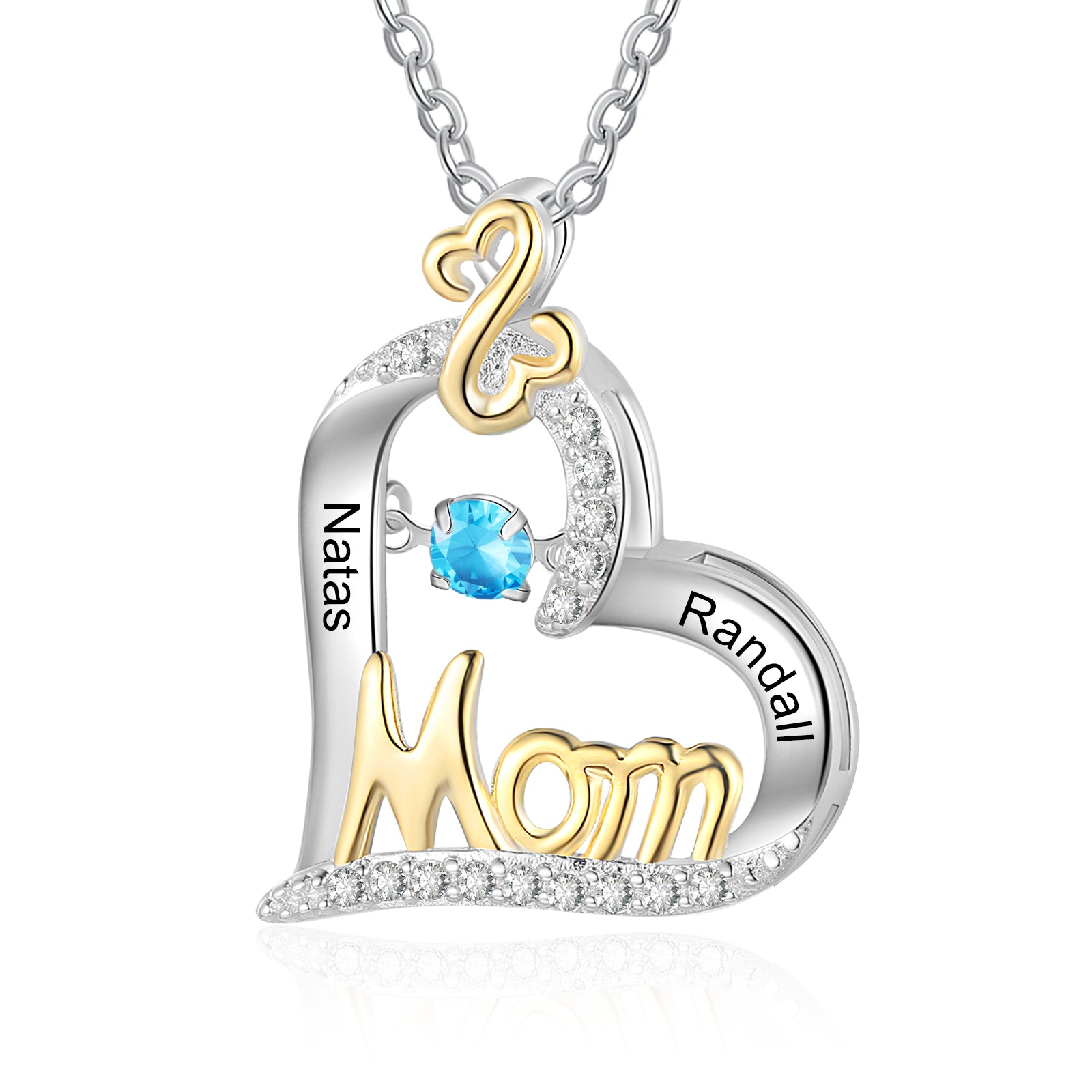 Custom Name With Mom Heart Necklace made of tarnish-resistant copper, featuring a heart design for personalization.