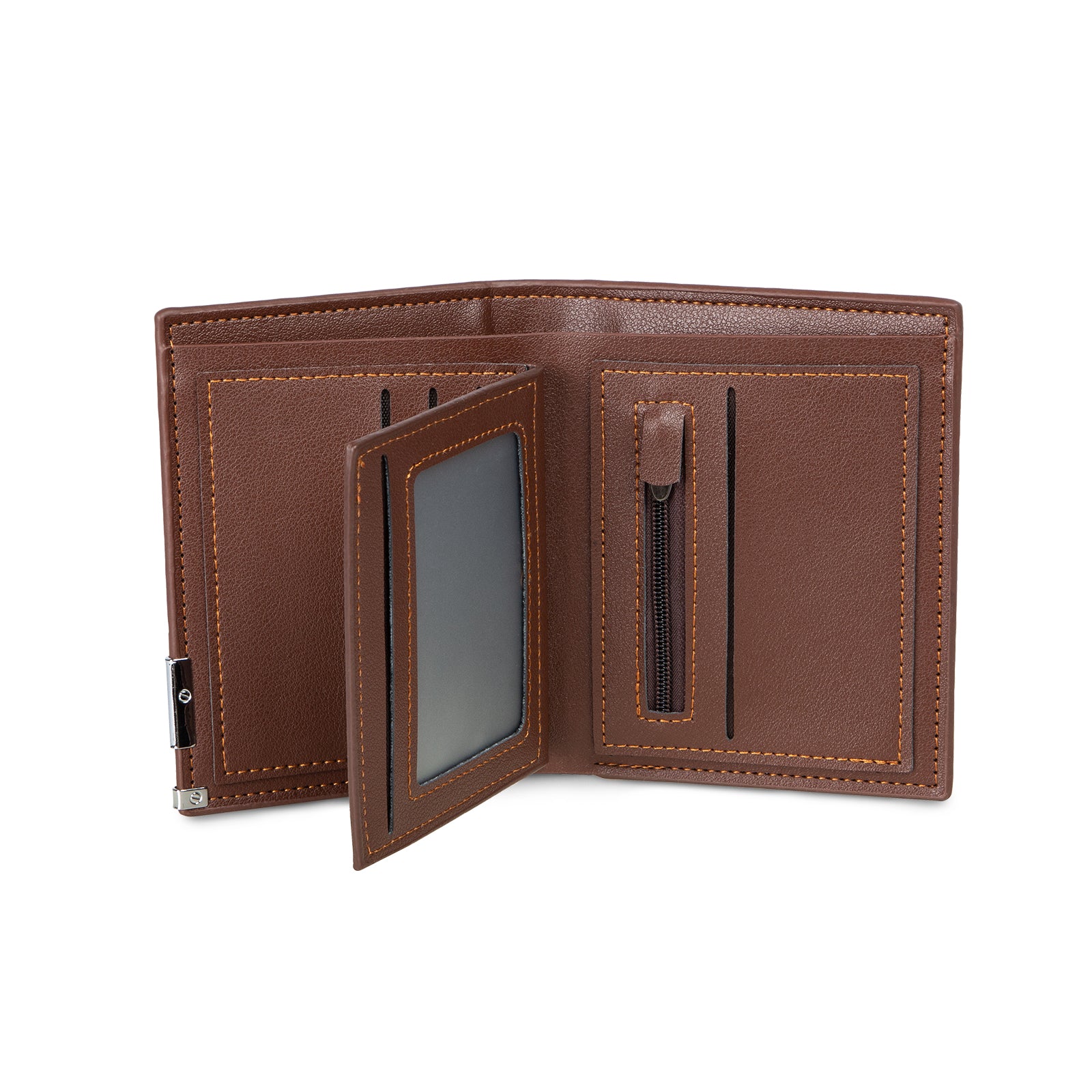 Custom Photo Leather Wallet in brown PU leather, featuring a personalized photo option, compact size, and stylish design.