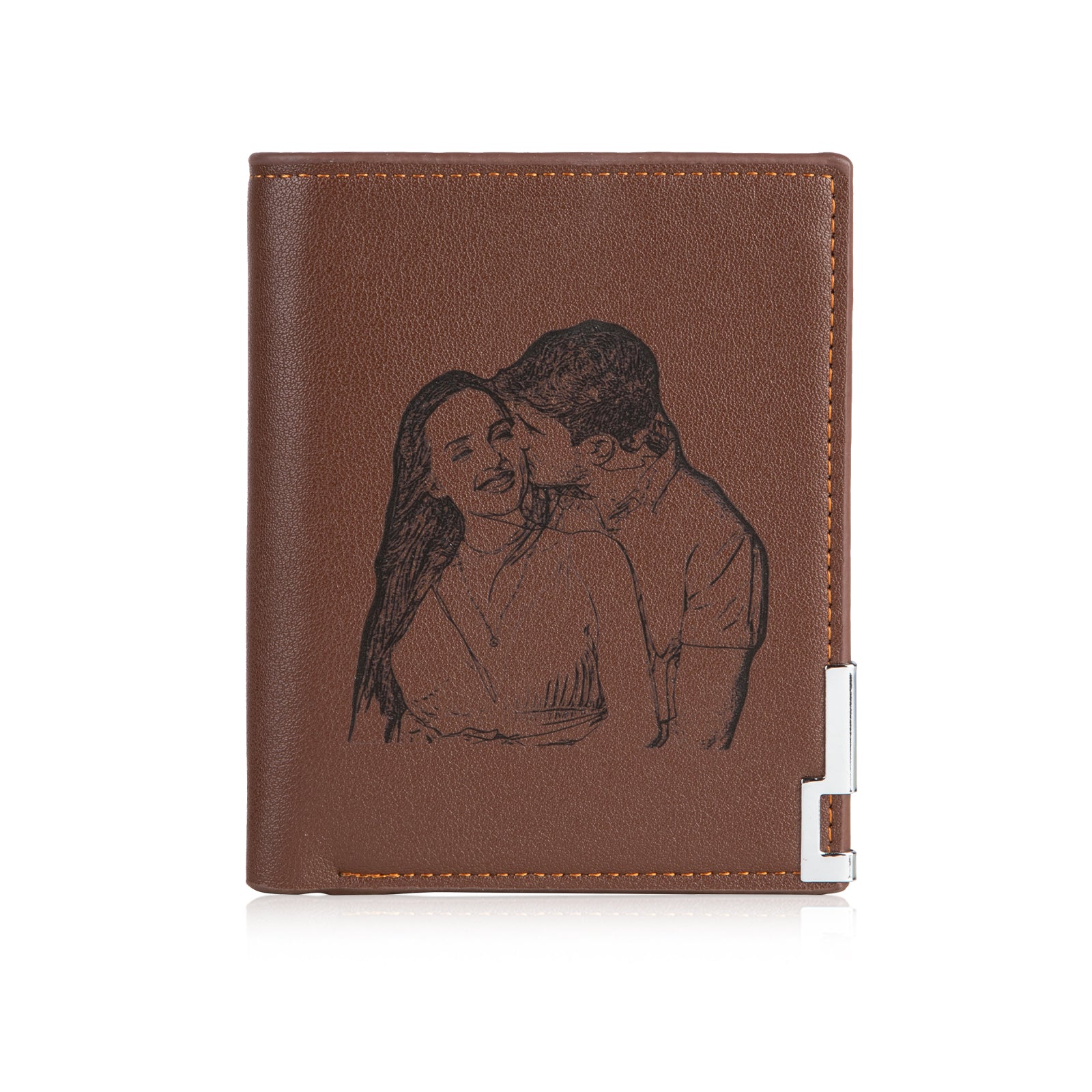 Custom Photo Leather Wallet in brown PU leather, featuring a personalized photo option, compact size, and stylish design.