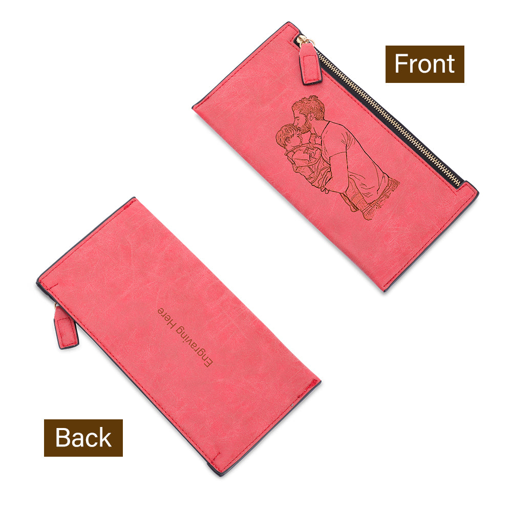 Custom Photo PU Leather Wallet in vibrant red color, featuring personalized photo option and high-quality PU leather material.