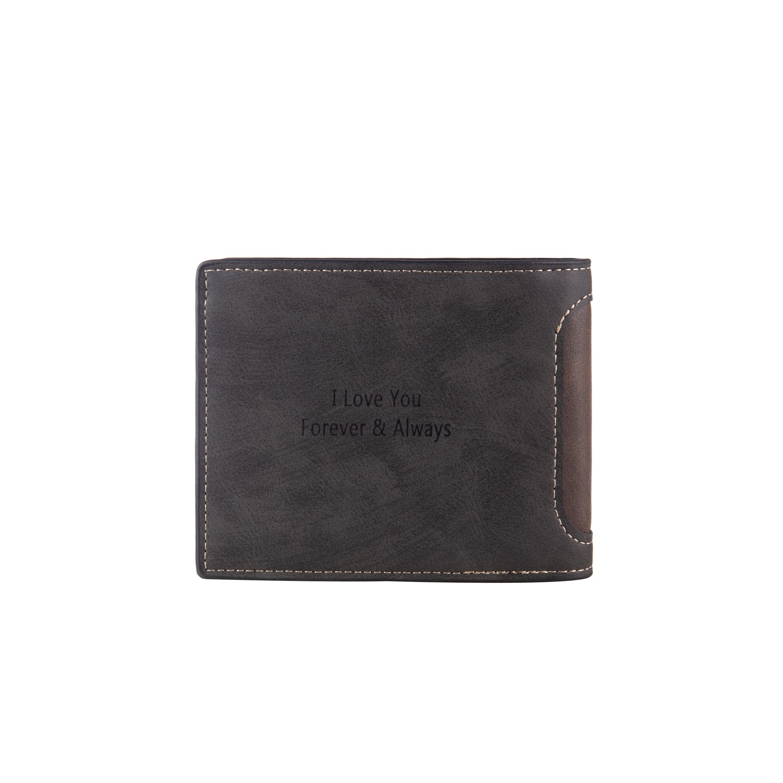 Custom Photo Text Men Wallet in dark brown, blue, and black leather, showcasing personalized design options.