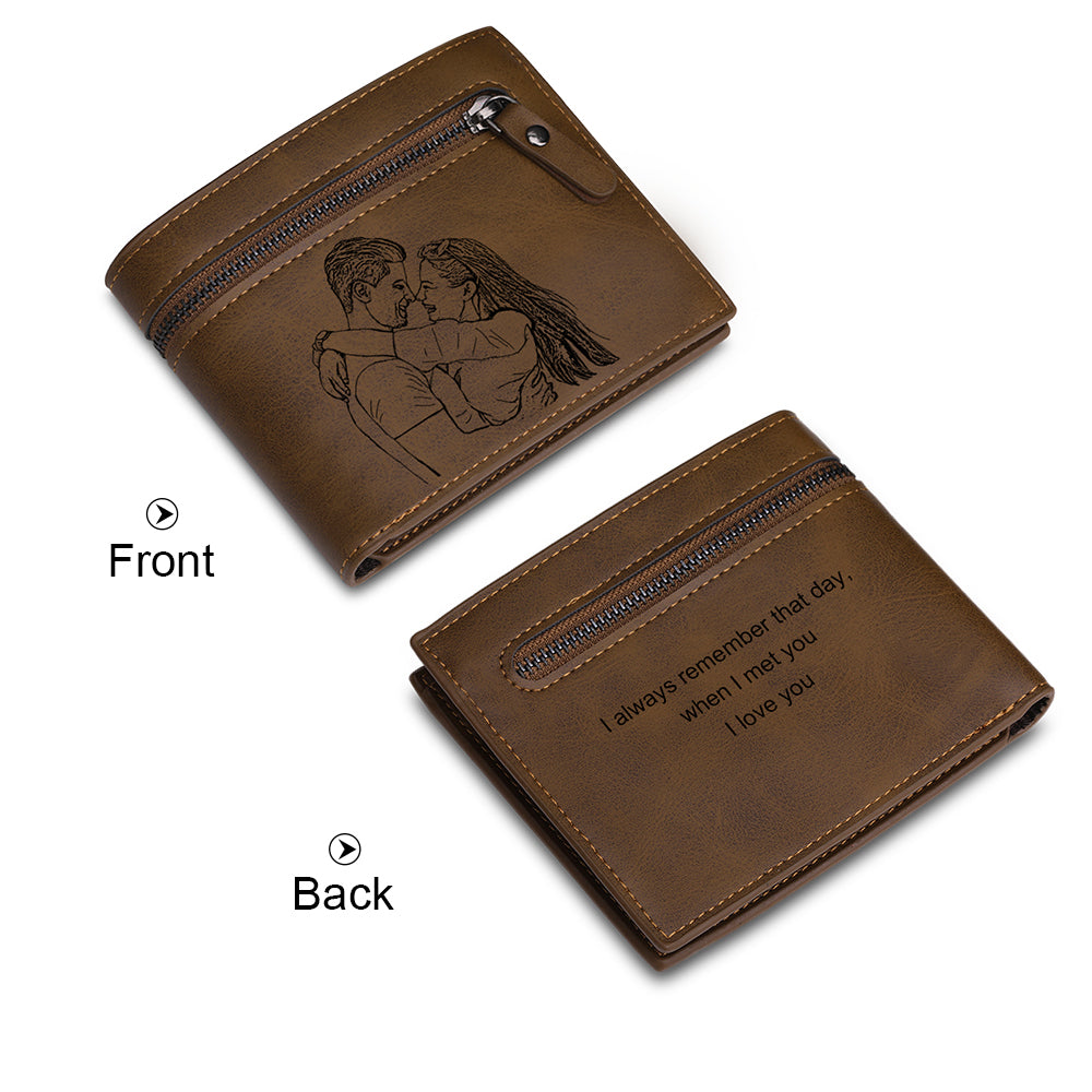 Custom Photo Wallet made of brown PU leather, featuring a personalized design for unique gifting.