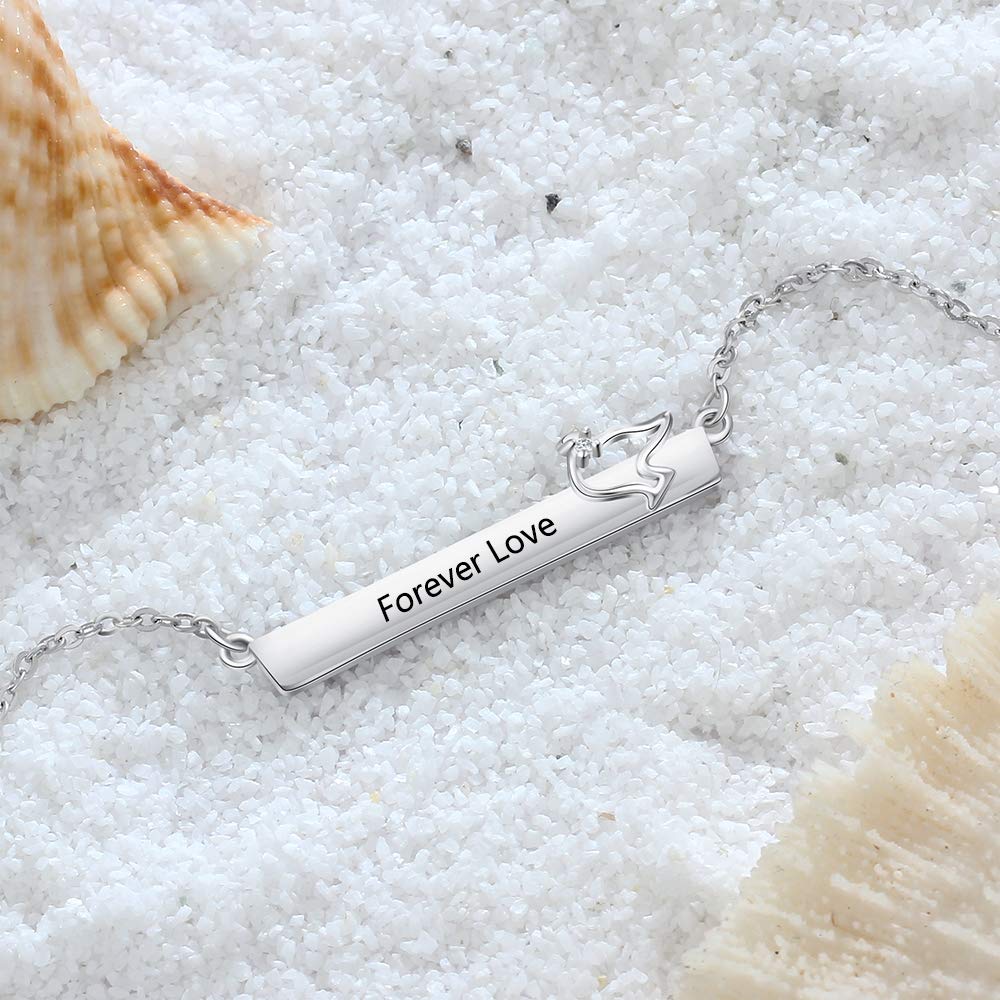 Custom Rhodium Plated Nameplate Bar Necklace featuring a personalized nameplate, crafted from tarnish-resistant copper.