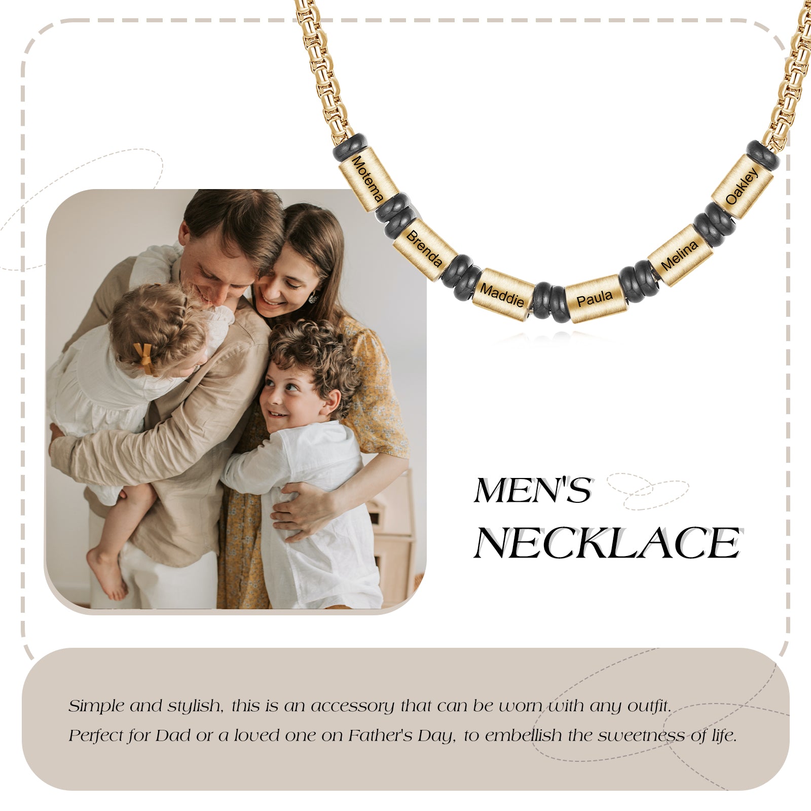 Custom Stainless Steel Men Necklace in gold plating, showcasing personalized design and elegant style.