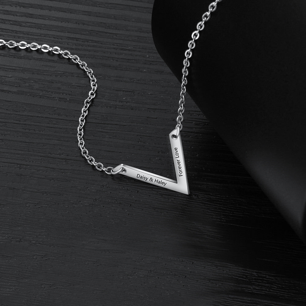 Custom V Shaped Flat Necklace made of stainless steel, featuring a sleek and modern design, perfect for personalized gifts.