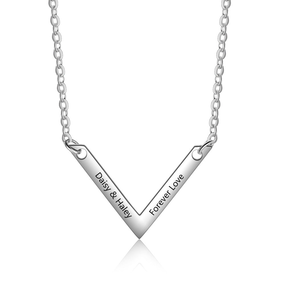 Custom V Shaped Flat Necklace made of stainless steel, featuring a sleek and modern design, perfect for personalized gifts.