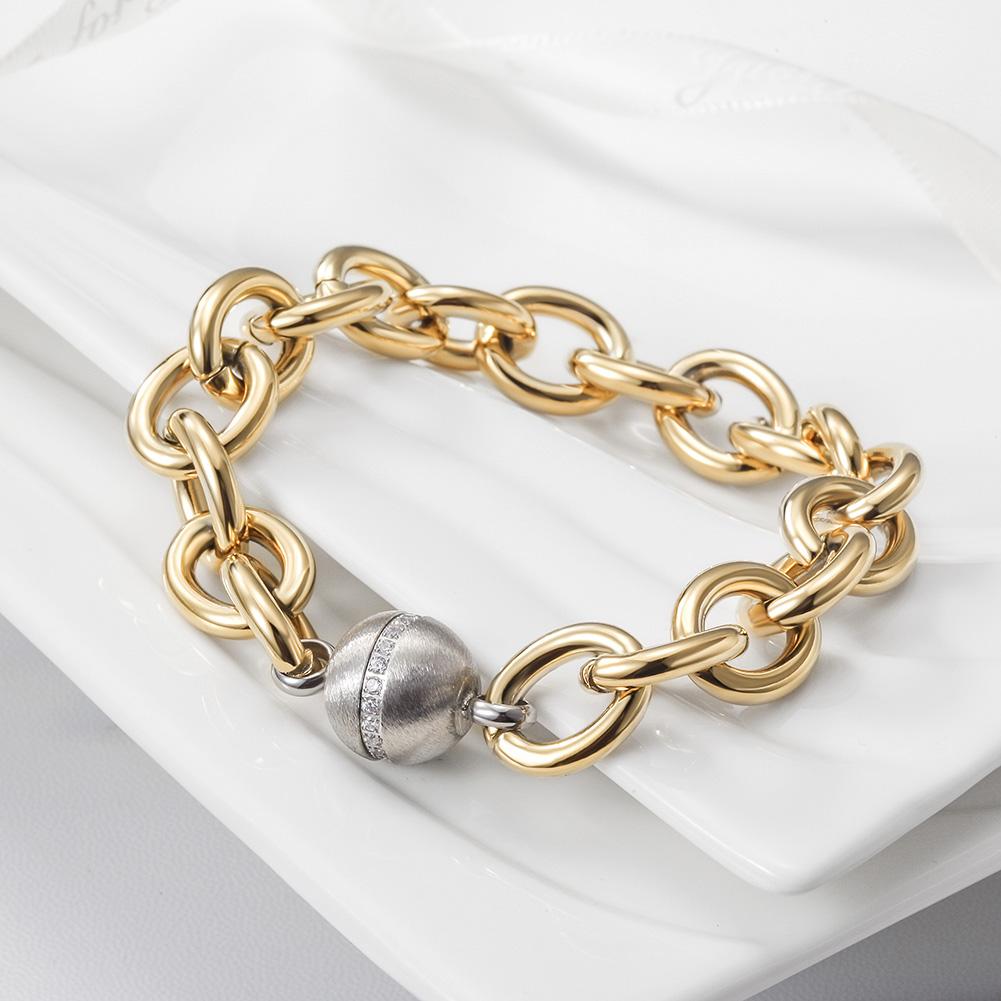 CZ Ball Link Bracelet made of surgical stainless steel with gold plating, featuring elegant ball links.