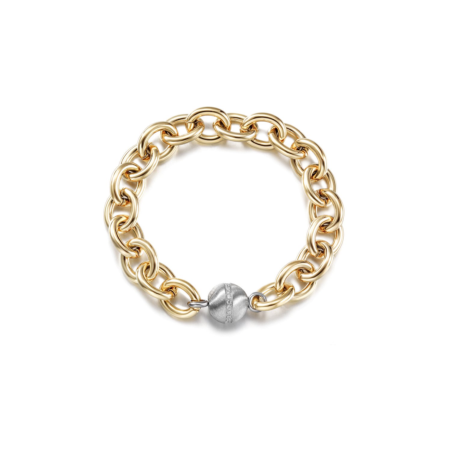 CZ Ball Link Bracelet made of surgical stainless steel with gold plating, featuring elegant ball links.