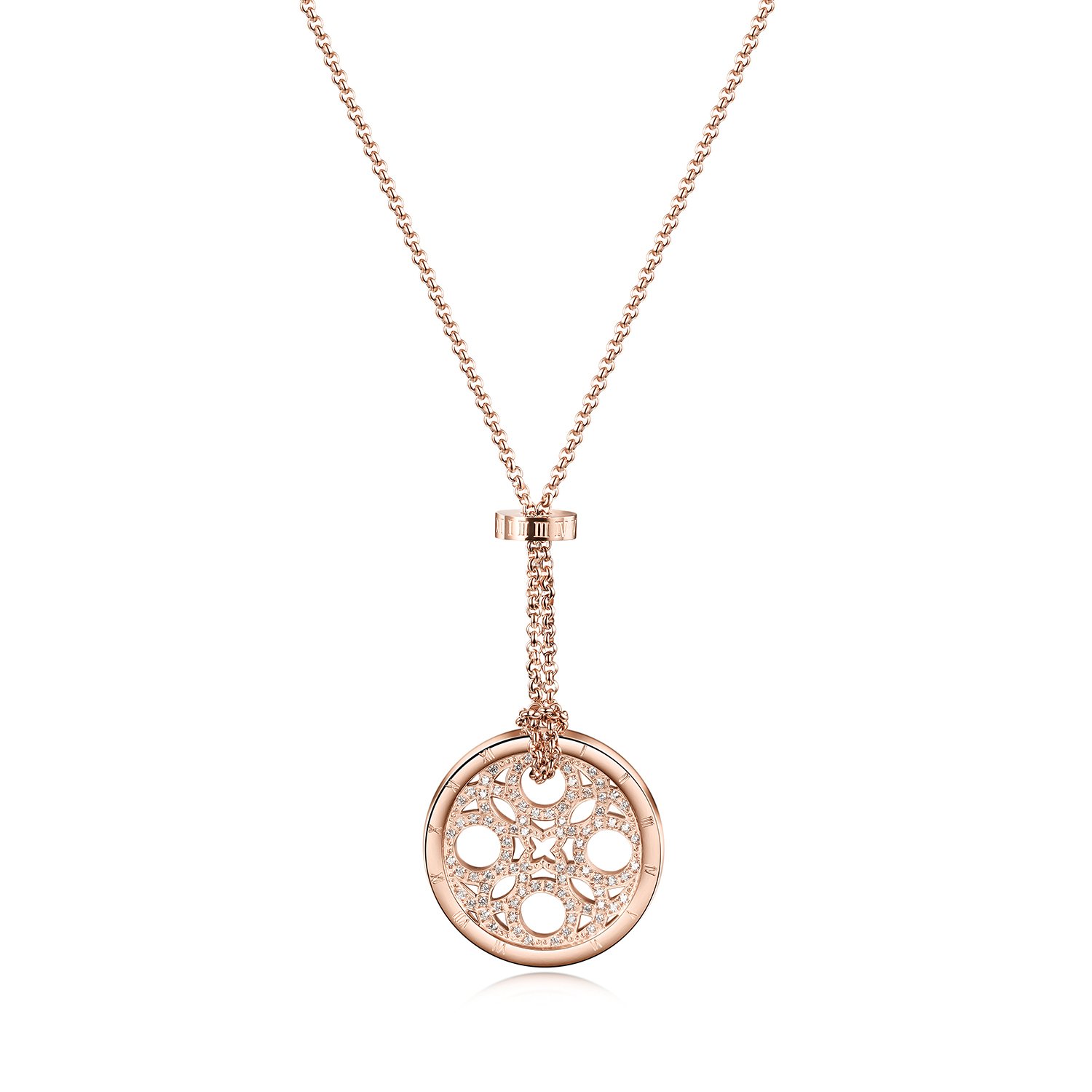 CZ Clover Medallion Necklace made of surgical stainless steel with 14K gold plating, featuring a clover design.