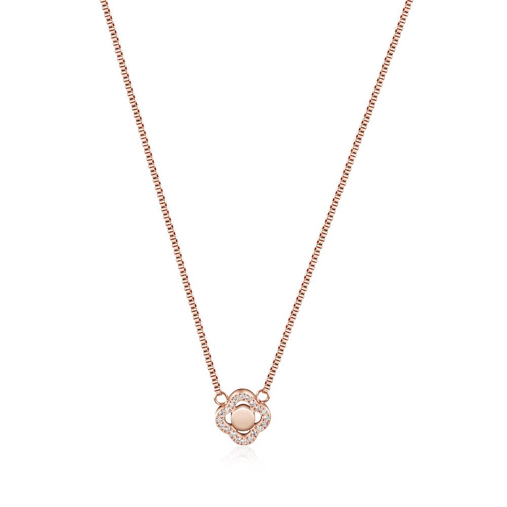 CZ Clover Necklace made of surgical stainless steel with 14K gold plating, featuring a charming clover design adorned with cubic zirconia.