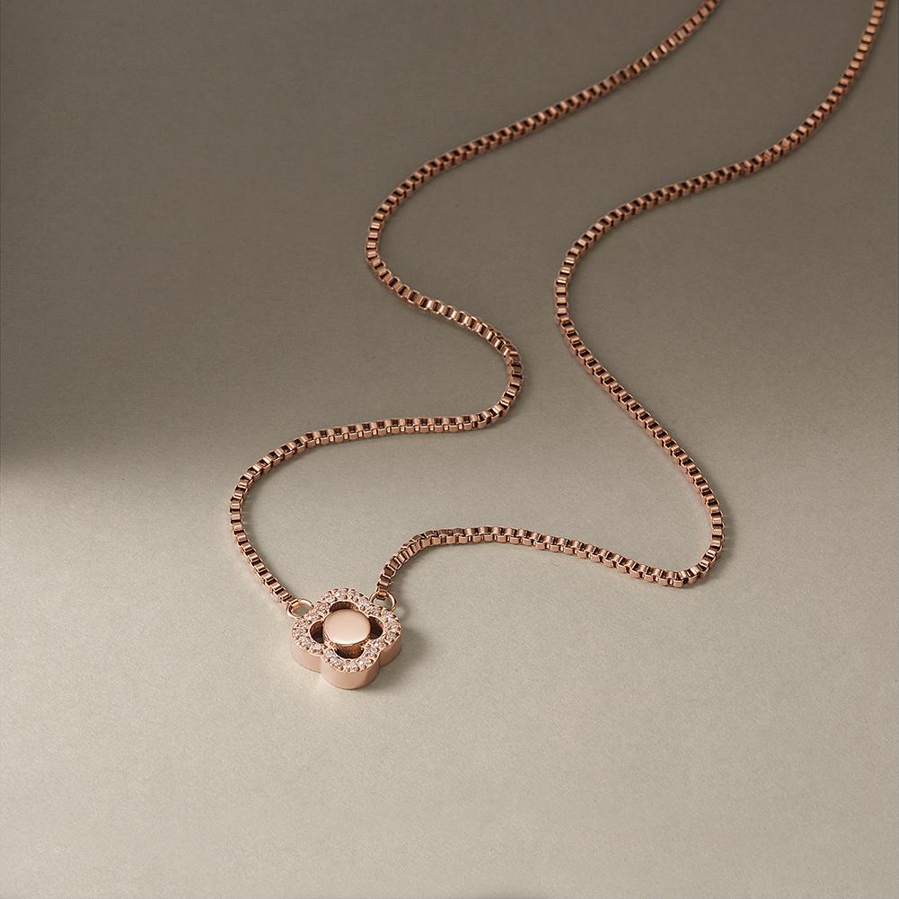 CZ Clover Necklace made of surgical stainless steel with 14K gold plating, featuring a charming clover design adorned with cubic zirconia.