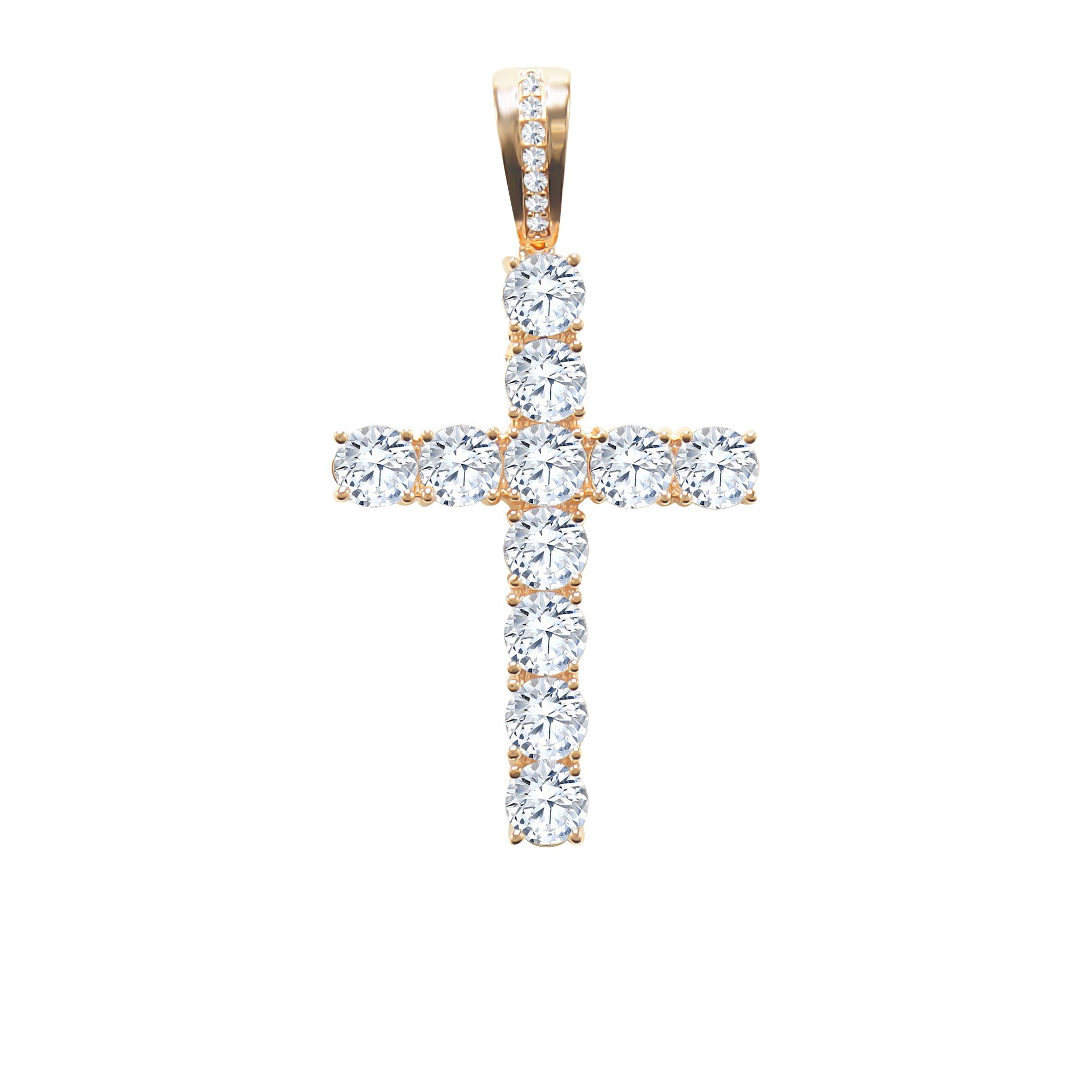 CZ Cross pendant in brass with a sparkling cubic zirconia stone, showcasing elegant prongset design.