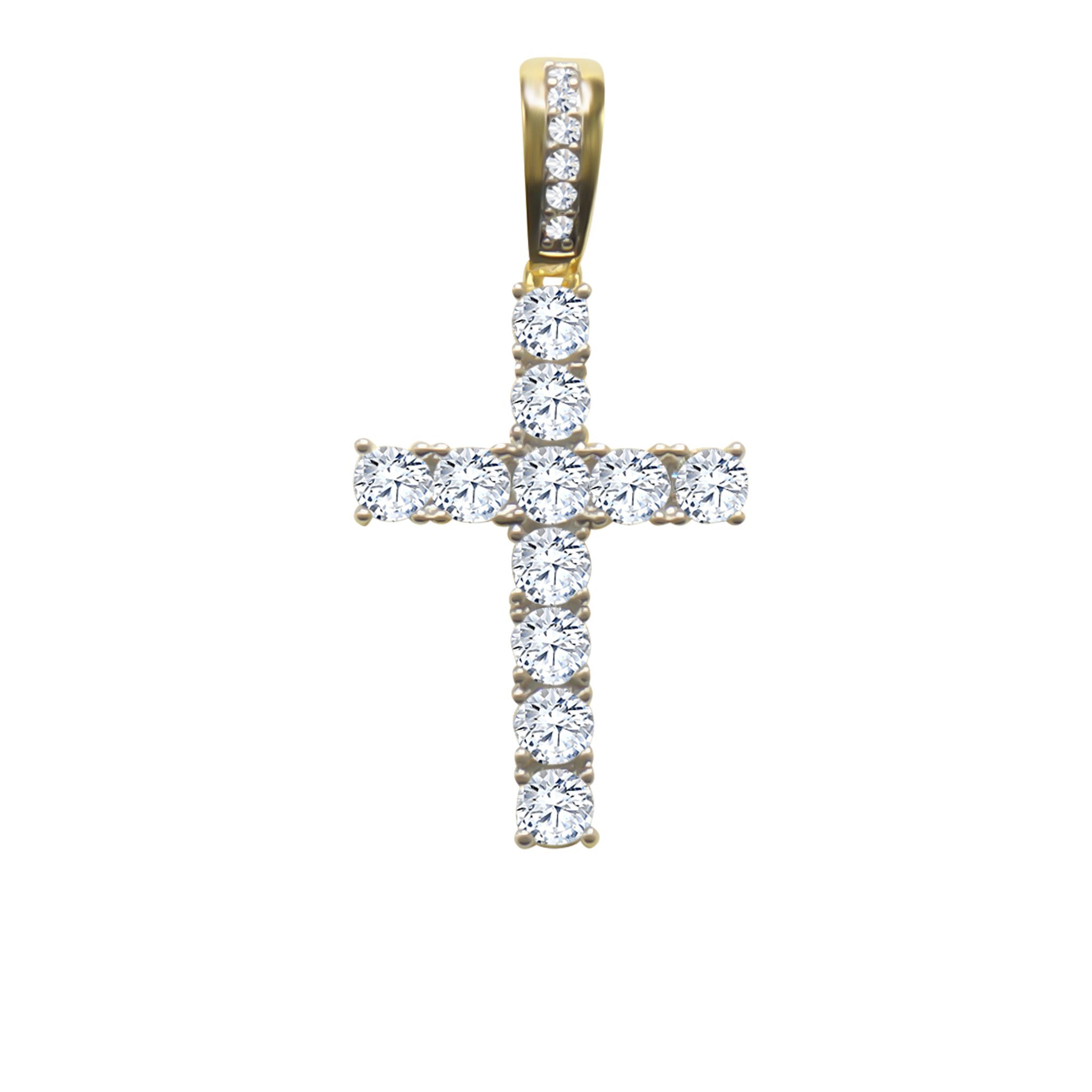 CZ Cross in Brass prongset featuring a sparkling cubic zirconia centerpiece, elegantly designed for versatile wear.