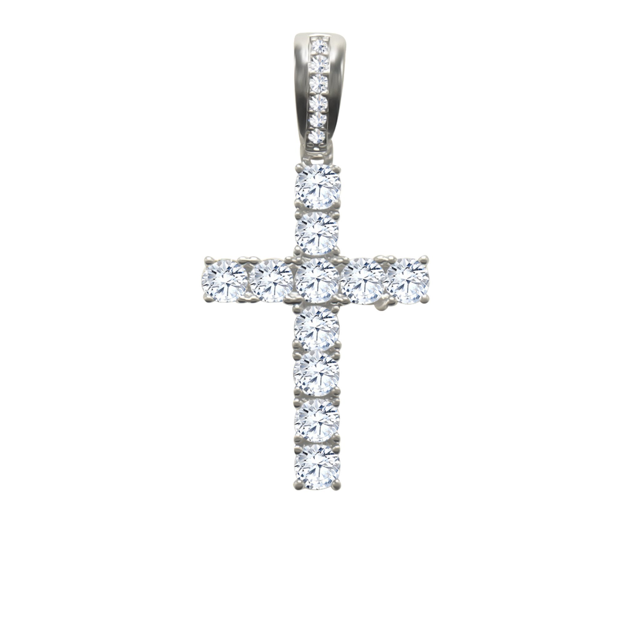 CZ Cross pendant in Brass prongset with sparkling cubic zirconia stones, showcasing elegant craftsmanship.