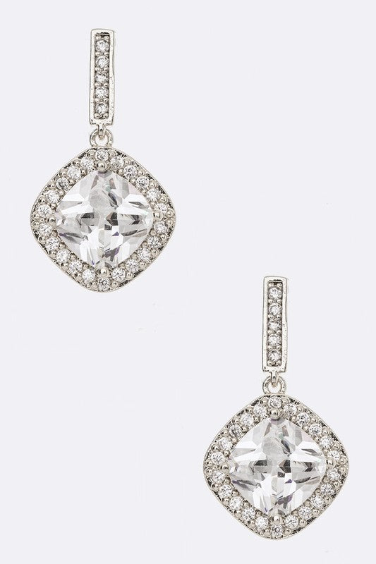 Elegant CZ Drop Earrings with a 1-inch drop, featuring sparkling cubic zirconia, perfect for any occasion.