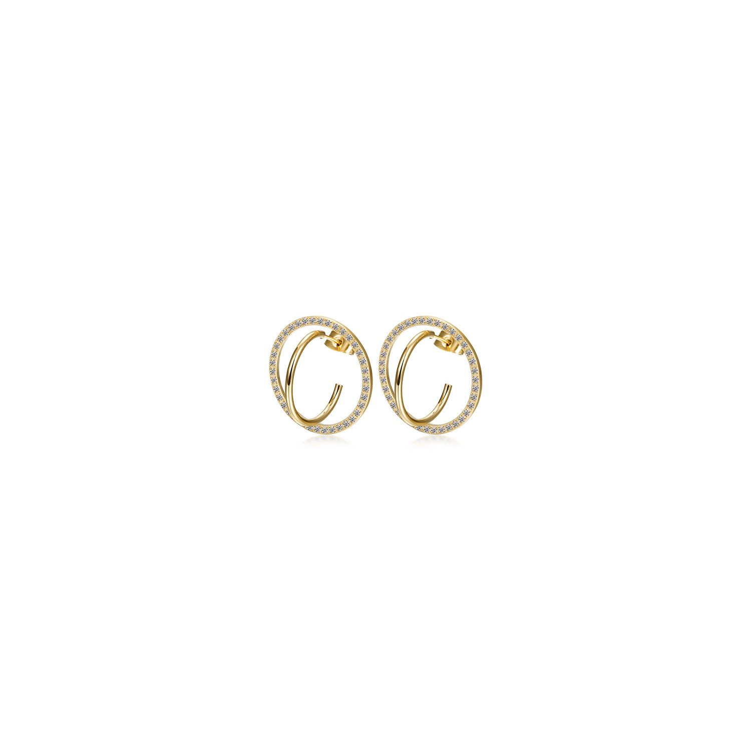 CZ Encrusted Coil-Link Earrings made of surgical stainless steel with gold plating, featuring sparkling cubic zirconia stones.