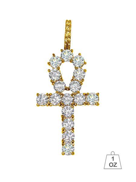 CZ-Ankh pendant featuring micropave prongset design with solitaire stone, measuring 1.75 inches in height.