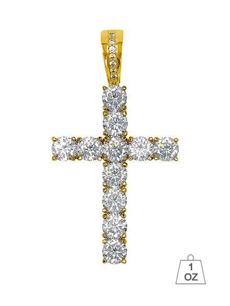 CZ-Cross-912672 micropave prongset cross pendant with solitaire stone, designed to fit a 4mm choker chain, height 1.75 inches.