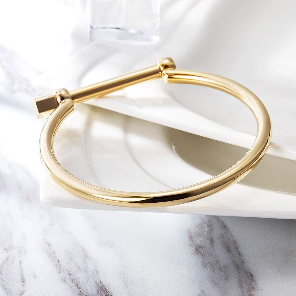 D Shape Men's Screw Bar Bangle made of stainless steel with gold plating, showcasing its sleek design and durability.